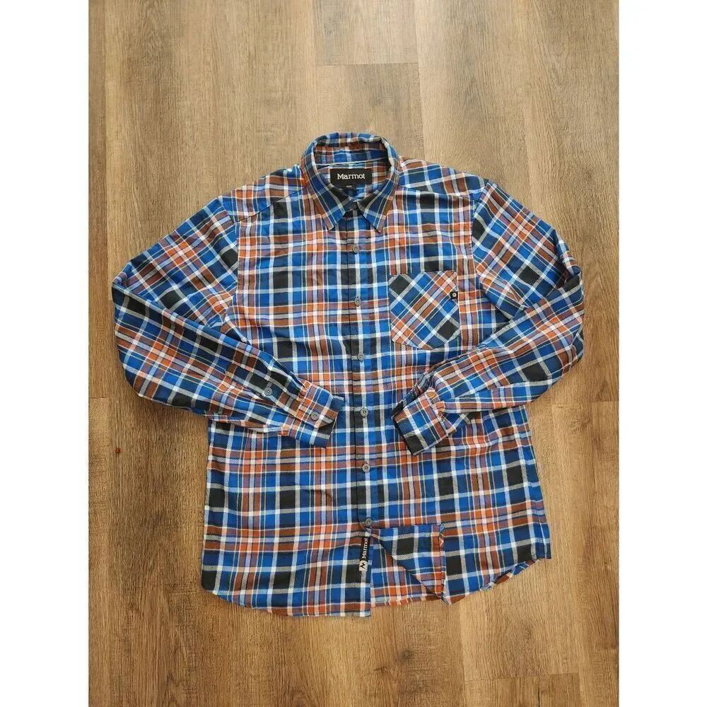 Marmot Men's Med LS pocket button up performance poly plaid shirt multicolor